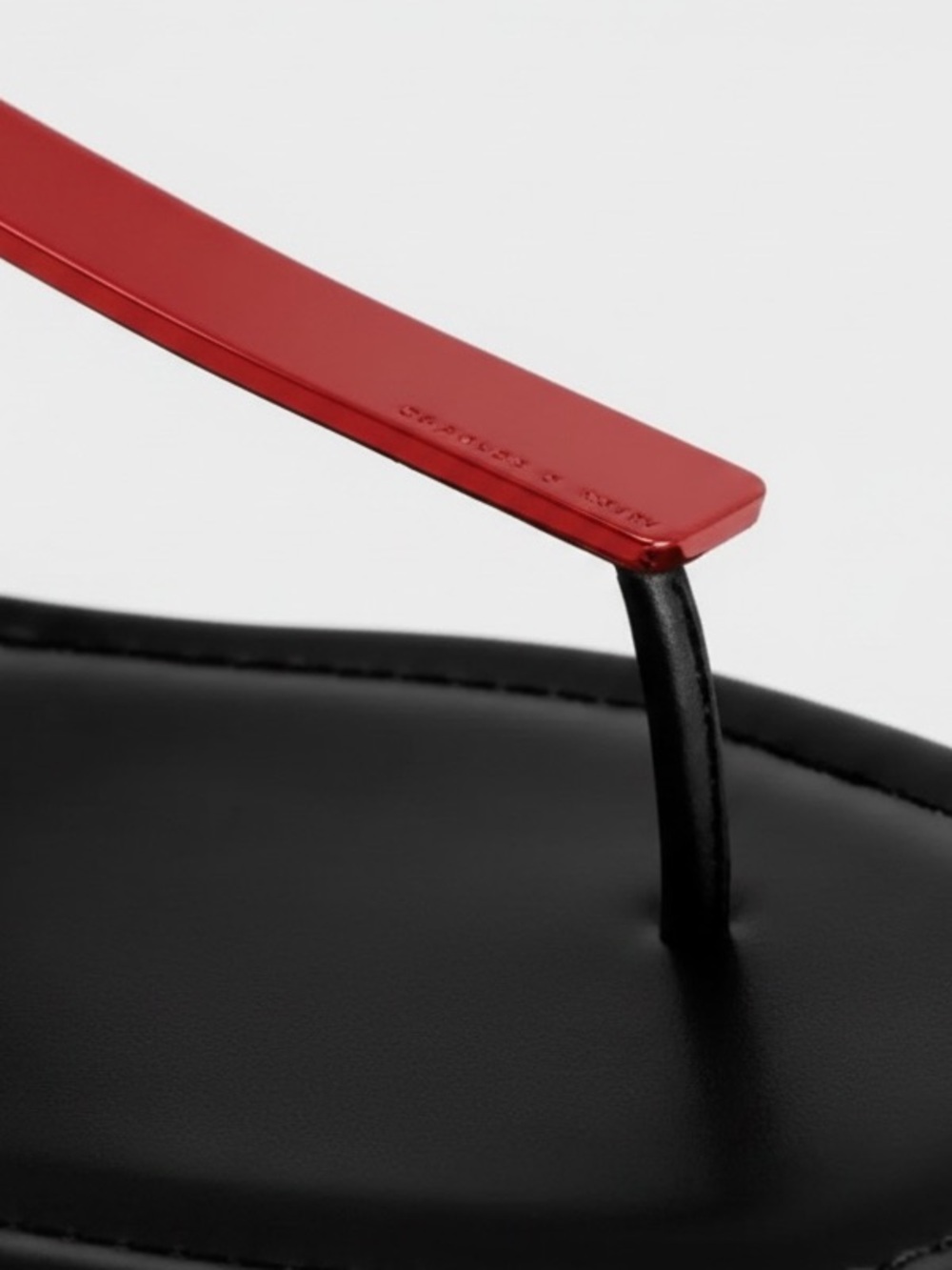 Charles & Keith Black & Red Metallic Accent T-Bar Thong Sandals - Picture 3 of 4